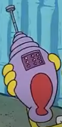 spongebob holding a shellphone